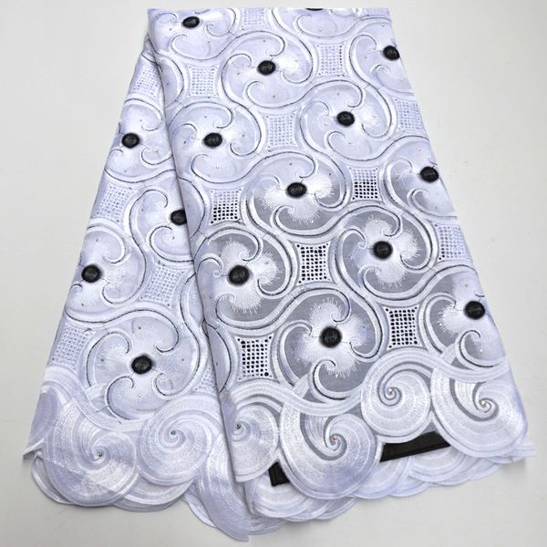 

2020 the latest big african swiss voile lace with stones for wedding african fabric lace 100% cotton swiss voile lace -n8816, Black;white