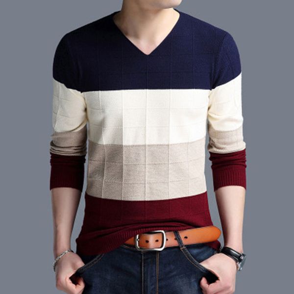 

2018 new style autumn men's long sleeve casual knitwear, men's v-neck slim color clash sweater fashion warm all-match, White;black