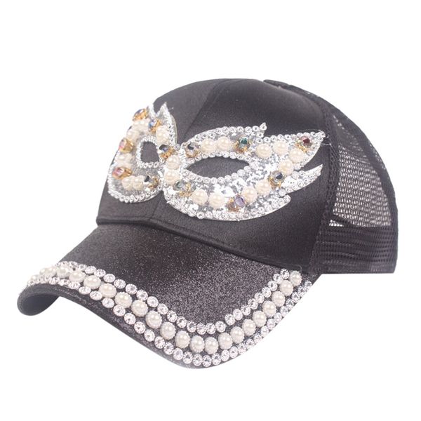 

summer autumn women's mesh baseball cap hat with diamond caps hiphop mask hats breathable grid outdoor sport casquette, Black;white