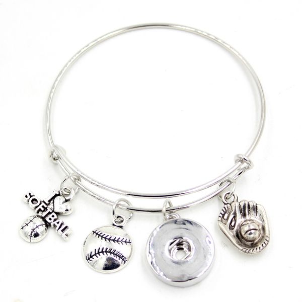 

new arrival wholesale 18mm snap jewelry snap bracelet sport style i love softball charms bracelet bangle jewelry for softball lover gifts, Golden;silver