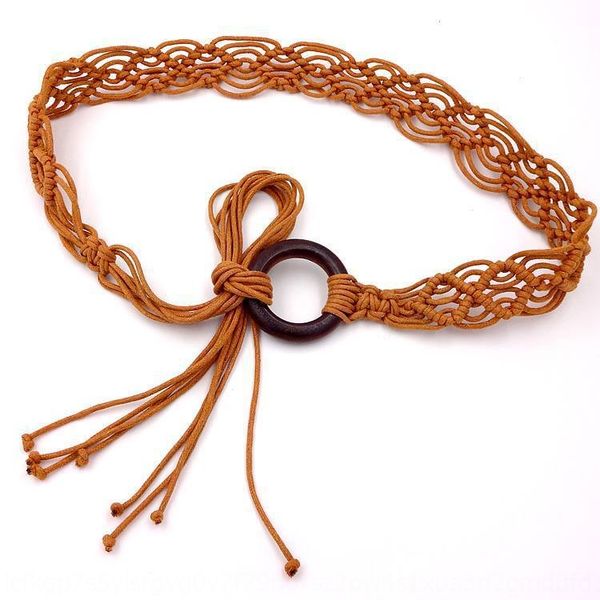 

bohemia wind wax rope hand-woven women's belt women's woven belt national wind skirt with small round buckle ethnic group, Black;brown
