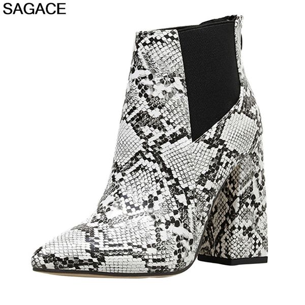 

sagace boots women ankle boots comfort shoes woman snake color matching elastic band booties high heels bota feminina 07302, Black