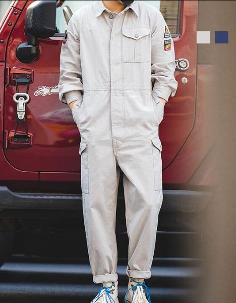 

new fashion tooling autumn british retro retro jumpsuits european and american personality multi-pocket jumpsuit trousers men, Black