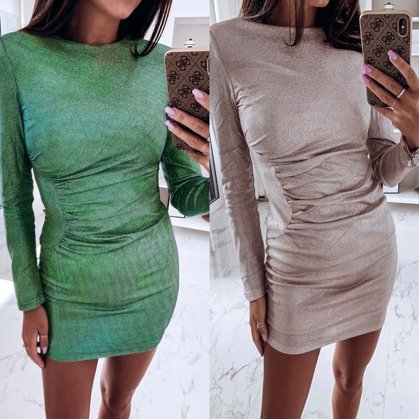 

2019 new arrivals dress round neck long sleeve women mini dress bodycon women party night club wear, Black;gray