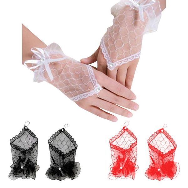 

yummy bee lace gloves fingerless fancy dress hen party women short prom 10.9, Blue;gray