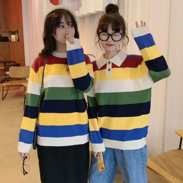 

осень полосатый женщины свитера пуловеры женские трикотажные мода длинные свитера рукавом, White;black