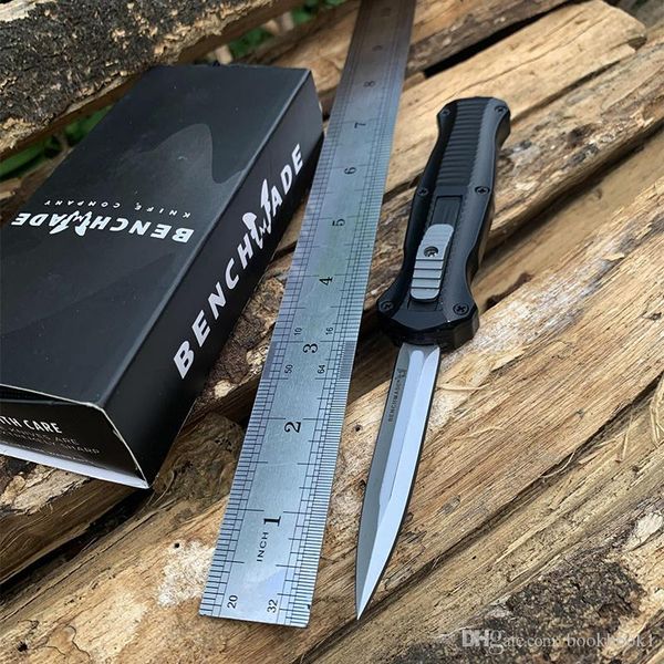 

Hot Benchmade Mini Infidel Double action Automatic knives 3350 D2 Steel Spear Point EDC Pocket Tactical Survival knife with nylon sheath