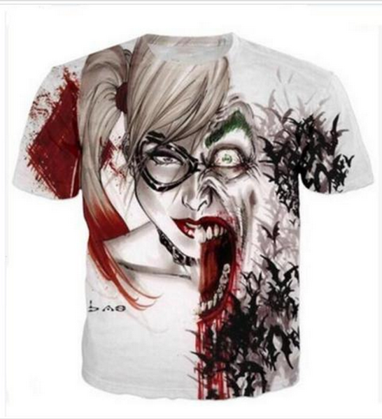 

new fashion women men harley quinn joke funny 3d printing t-shirts casual t shirt hip hop summer rw0221, White;black