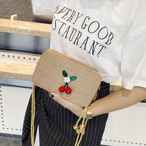 

ocardian handbag new fashion women girl trendy summer weave shoulder bags female lovely cherry beach crossbody bag dropship may9
