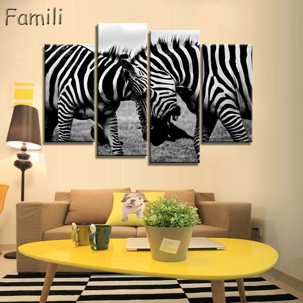 

Mordern Canvas Painting Zebra Frameless Animal Art Poster Wall Horse Oil Picture Home Decor Print on Canvas for Living Room 4pcs