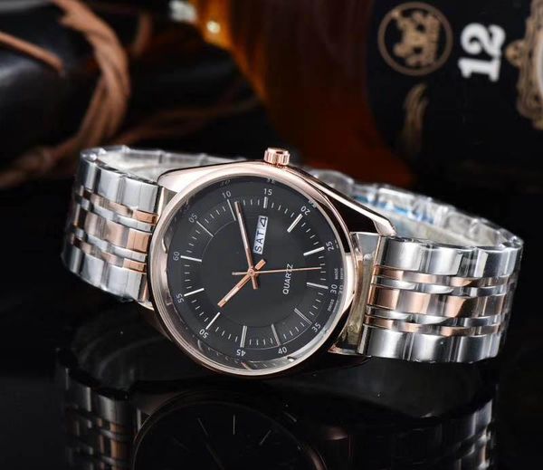 

business men quartz watches for girlfriend gift stainless steel 60 minute hour mark couples wristwatch female designer watches with day date, Slivery;brown