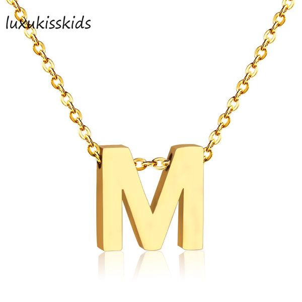 

luxukisskids gold color letter necklace for women stainless steel jewelry 26 initial necklace alphabet kolye collier necklaces, Golden;silver