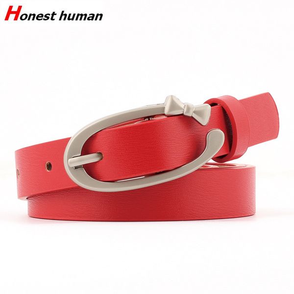 

solid color thin women belts silver c type bow pin buckle pu leather belt female youth fashion all-match waist strap for jeans, Black;brown