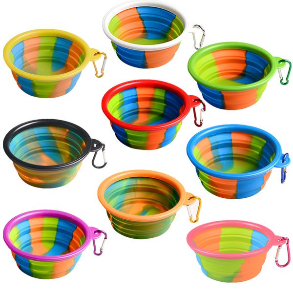 

silicone collapsible dog cat bowl puppy pet feeding portable travel bowl foldable pet food water bowl camo feeder dish with hook c71902