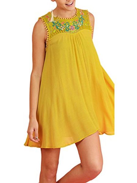 

umgee women's fall sleeveless a-line dress embroidered detail, Black;gray
