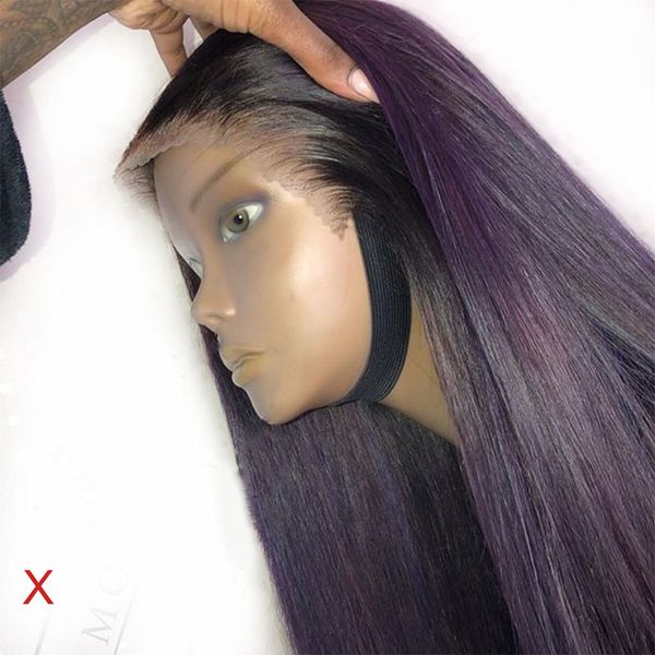 

1b purple ombre human hair wig 360 lace frontal wigs long straight peruvian remy 13x6 lace front wigs preplucked hairline bleached wig, Black