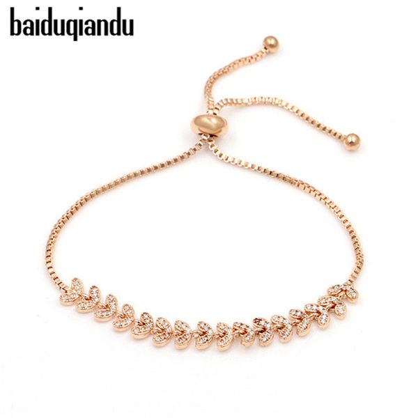 

cubic zirconia leaf bracelet with adjustable slide bead for women in silver color / rose gold color / gold, Black
