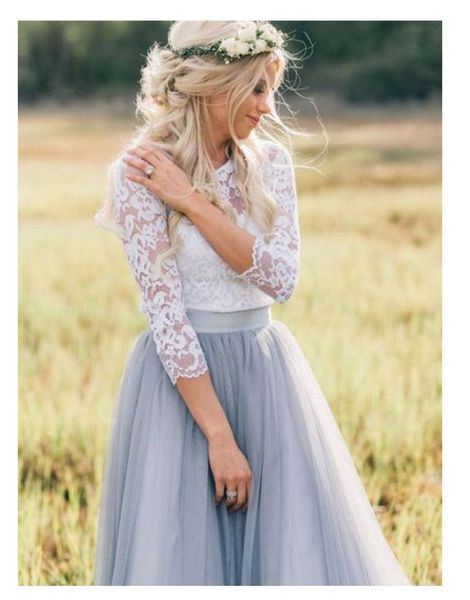 

stunning long sleeve wedding dresses a line lace back zipper bridal gowns simple design soft tulle skirt sweep train custom made, White