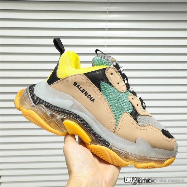 

no.1balenciag triple s clear sole beige green yellow speed flat sneaker trainer casual sneakers shoes with original box, Blue;gray