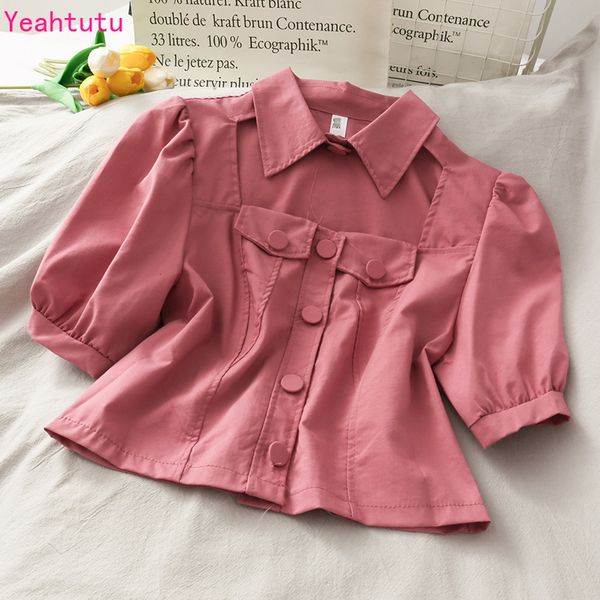 

2020 summer puffed sleeves slim short shirt lady womens blouses, White