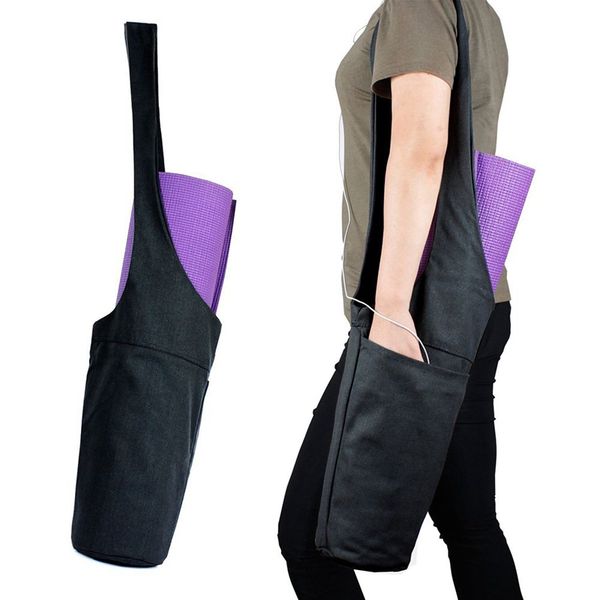 

yoga mat bag tote sling carrier w/ large side pocket & zipper pocket