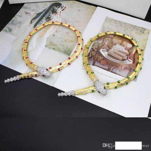 

updated new fashion zircon animal shape chokers necklaces copper designer 18k gold plated party jewelry for women wearing, Golden;silver