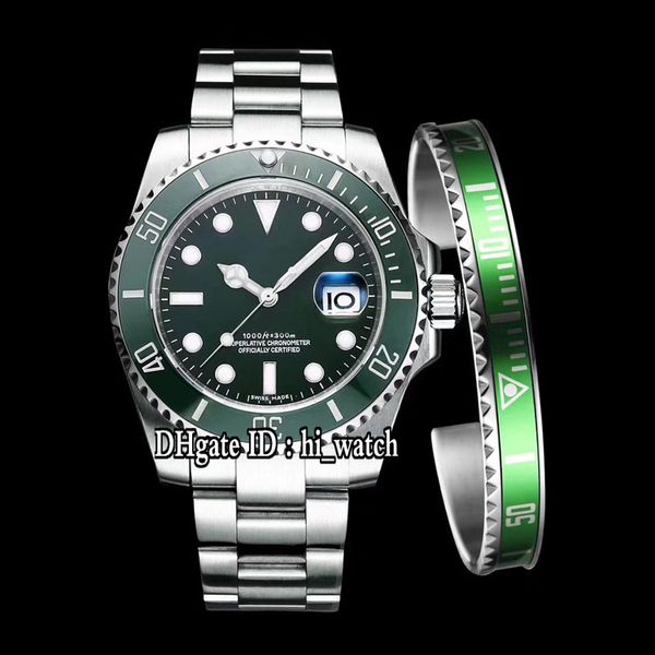 

новый jff sub 116610 a2813 автоматические мужские часы зеленый керамический безель зеленый циферблат браслет из нержавеющей стали сапфир (бе, Slivery;brown