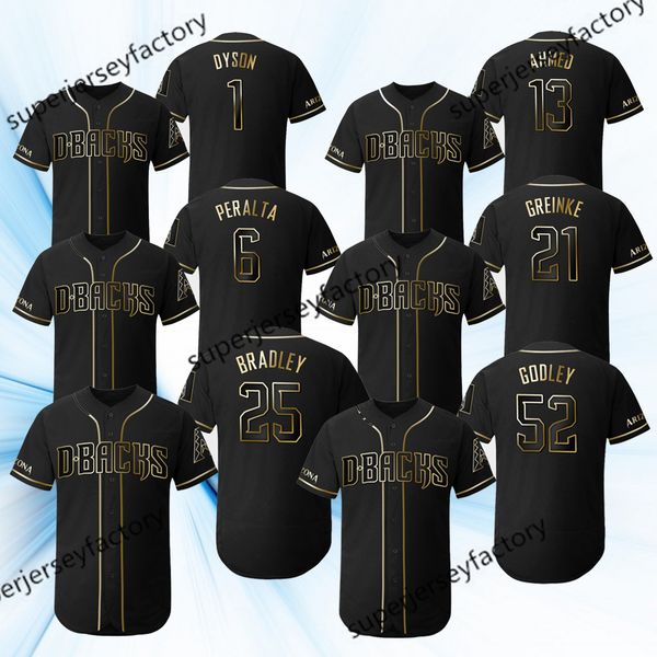 

2019 golden edition 13 ahmed 21 greinke 6 peralta 22 lamb 25 bradley 52 godley baseball jersey, Blue;black