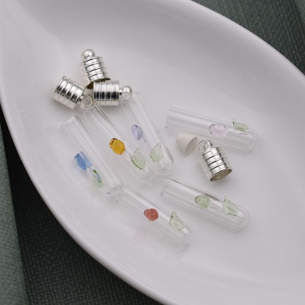 

10pieces flower 6mm metal cap rubber plug glass vial pendant glass bottle charm name on rice art jewelry necklace pendant, Silver