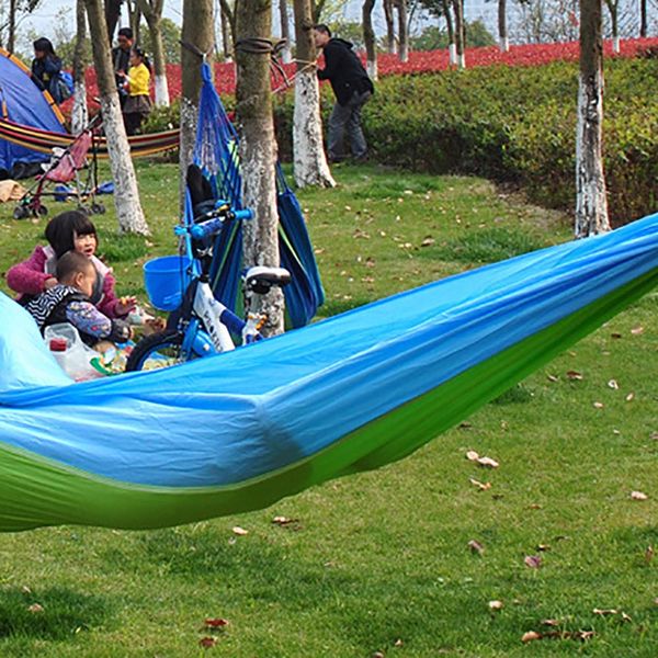 

outdoor double hammock portable parachute cloth 2 person garden hanging chair sleeping travel swing
