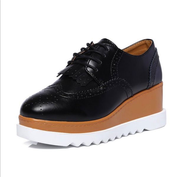 

british brock oxford women flat platform shoes female fashion solid color rubber tassel woman shoes lace up 4 colors size 34-41, Black