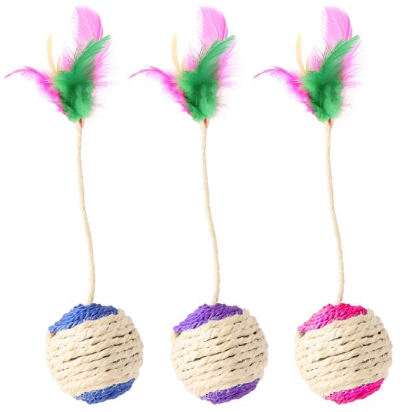 

toy rolling scratching ball tumbler interactive doll with feather pet cat kitten random colors