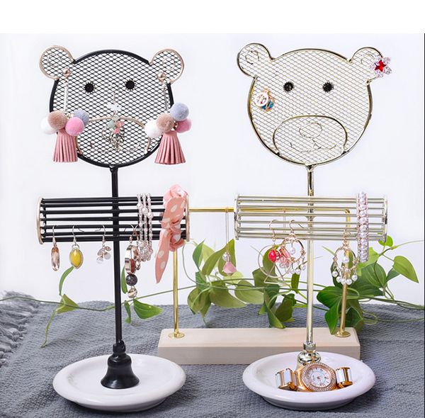 

[ddisplay] lovely bear t-bar standing jewelry display creative earring jewelry display multifunctional pendant accessories storage holder, Black
