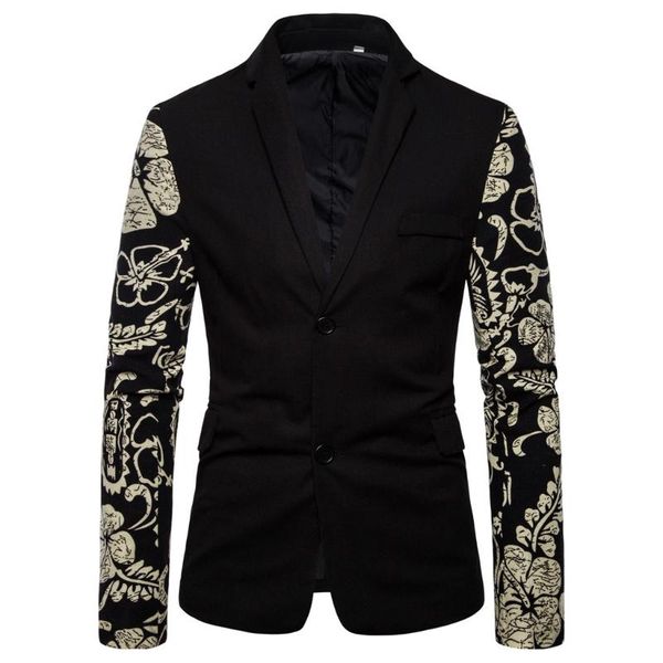 

autumn men's retro ethnic style beige printed suit thin coat stitching color personalized custom suit jacket dropshiping #bl4, White;black