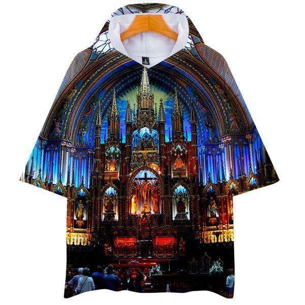 

notre dame de paris sweater mens short sleeve hoodies women 3d printed o-neck fashion tshirt male causal clothes, Black