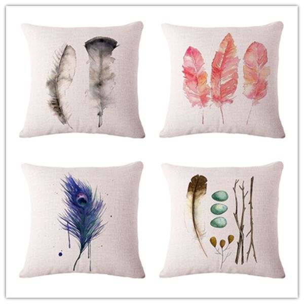 

hand feather cotton flax pillow back cushion heat sell