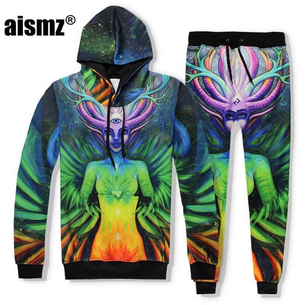 

aismz autumn winter fashion casual mens tracksuit set 3d print hooded sweatshirt+pants 2 piece sets moletom masculino men suit, Gray