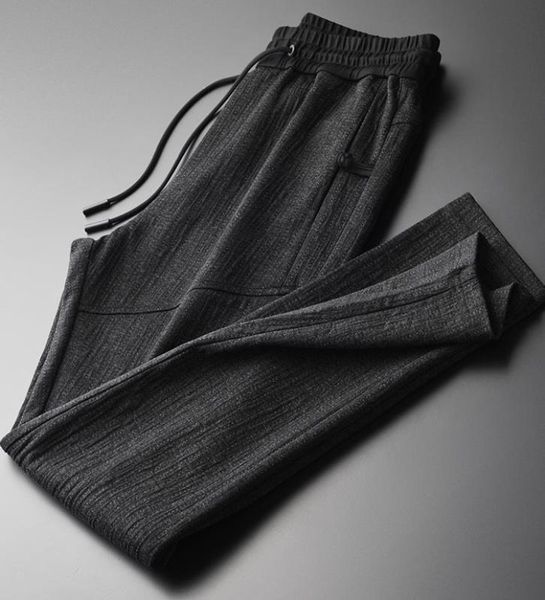 

yarn-dyed mens trousers plus size 4xl hight quality double thickness composite fabric men casual slim man pants, Black