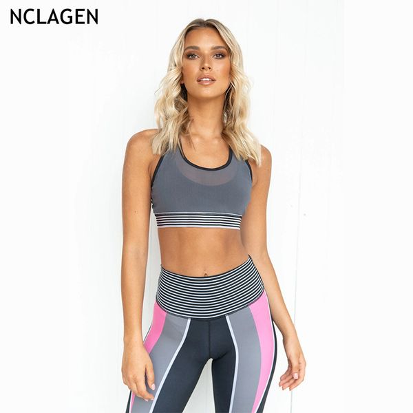 

nclagen women yoga set 2 piece gym tracksuit fitness suit sport leggings and push-up quick dry workout clothes sportswear, White;red