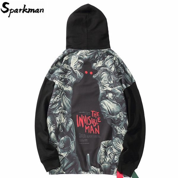 

men streetwear hip hop hoodie sweatshirt invisible man print harajuku hoodie pullover 2019 autumn cotton sweat shirt skateboard, Black