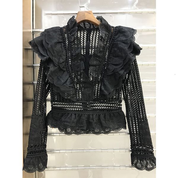 

blouses for women designer korean style sweet lace blouse elegant slim contexture hollow shirt spring new shirt women plus size, White