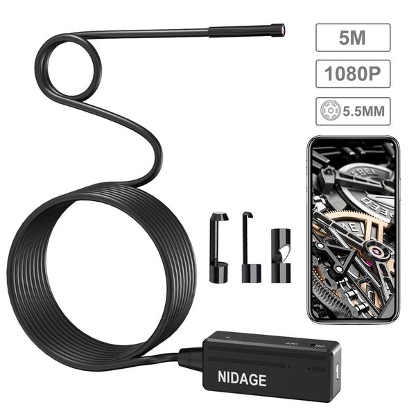 

5m cable length 1080p wireless endoscope wifi borescope inspection camera 2.0 megapixels hd snake cam for android and ios smartphone cam pq1