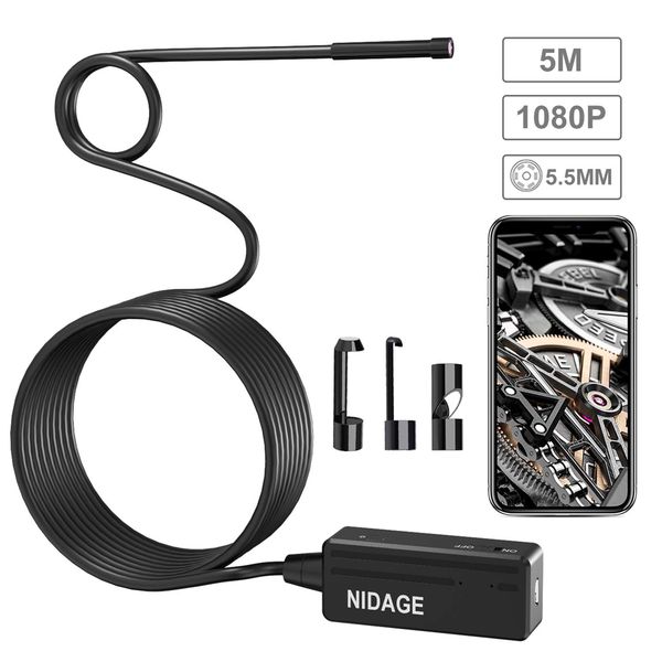 Comprimento do cabo de 5m 1080p Endoscópio sem fio Wi -Fi Câmera de inspeção de borrescope 2.0 megapixels HD Snake Cam para Android e smartphone iOS CAM PQ104