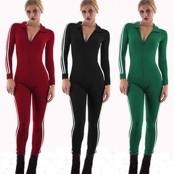 

fashion womens long sleeve turn down collar ripped playsuit sport ladies slim casual long jumpsuit, Black;white