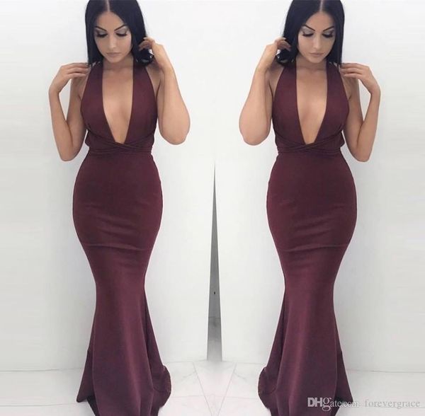 

2019 graceful mermaid prom dress south african deep v neck halter formal holidays evening party gown custom made plus size, Black