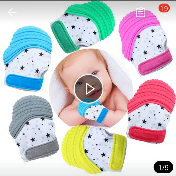 

fashion-dhl silicone teether baby pacifier glove teething glove newborn nursing mittens teether chewable nursing beads for infant baby, Blue;gray