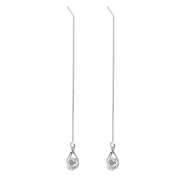 

earring dangle fringe long chain water drop symmetric pendant zircon modeling, Silver