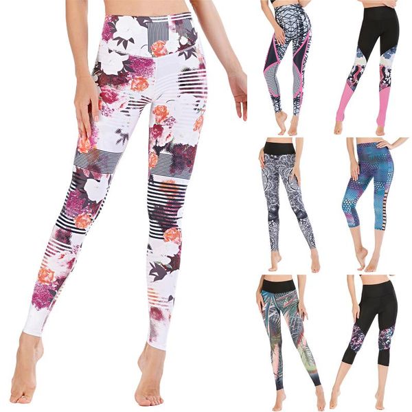 

2020 new tight moisture absorption and sweat wicking yoga pants running leggings exercise fitness pants women's printed leggings, White;red