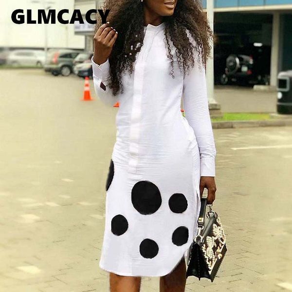 

women casual spring shirt dress polka dot long sleeve cowl neck knee length midi dress casual office lady workwear, Black;gray