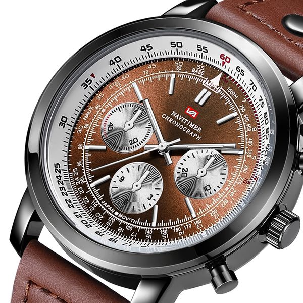 

men's sports pilot aviation timing waterproof watch, Slivery;brown
